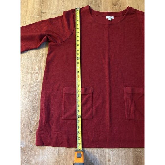 J Jill Red Tunic Top  2X Cotton Blend 3/4 Sleeve Pocket Relaxed Casual Comfort - Picture 3 of 12